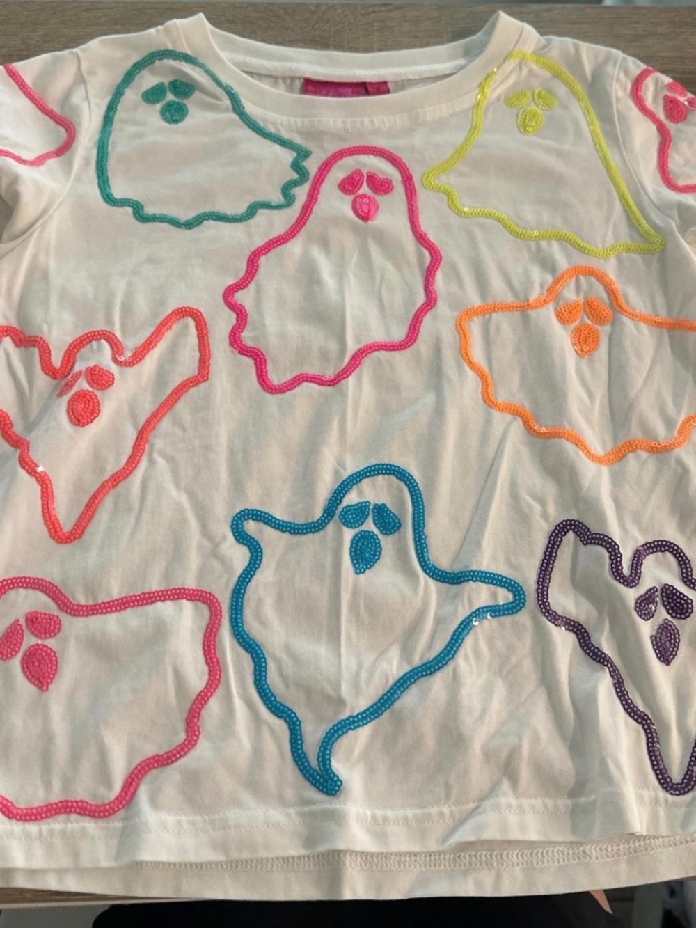 Tangerine White Kids Top with Neon Ghost Appliqués